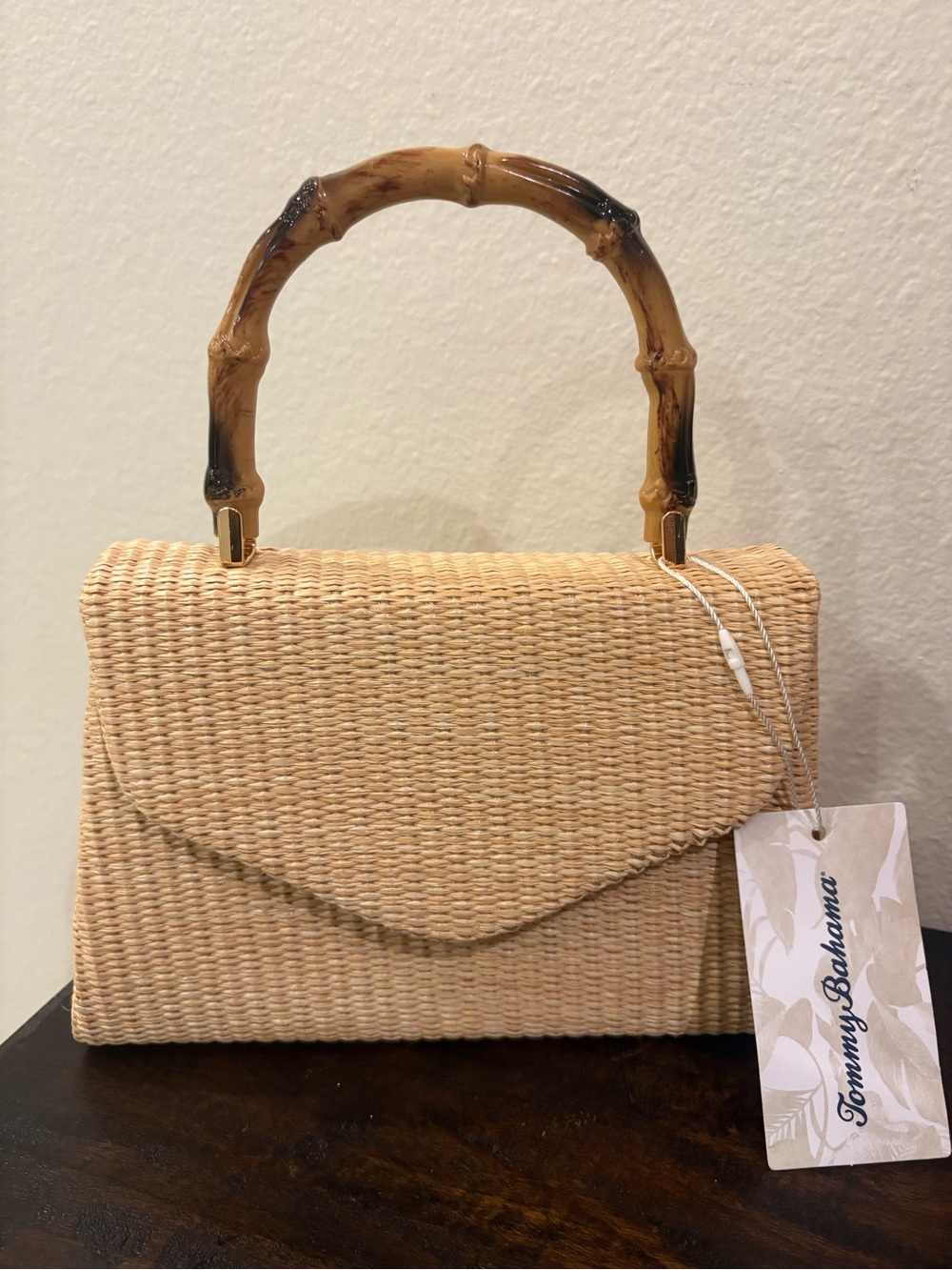 Tommy Bahama Natural Woven Mini Bag with Bamboo Handle
